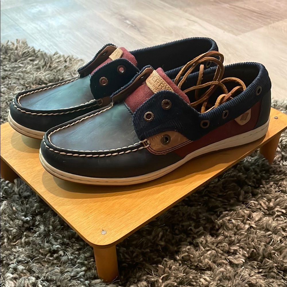 Sperry Blue and Red Boat Shoes with Leather Laces